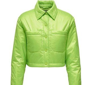 NWT Cropped Puffer Jacket CASSIDY Shacket by ONLY Vibrant Jasmine Green Boxy L
